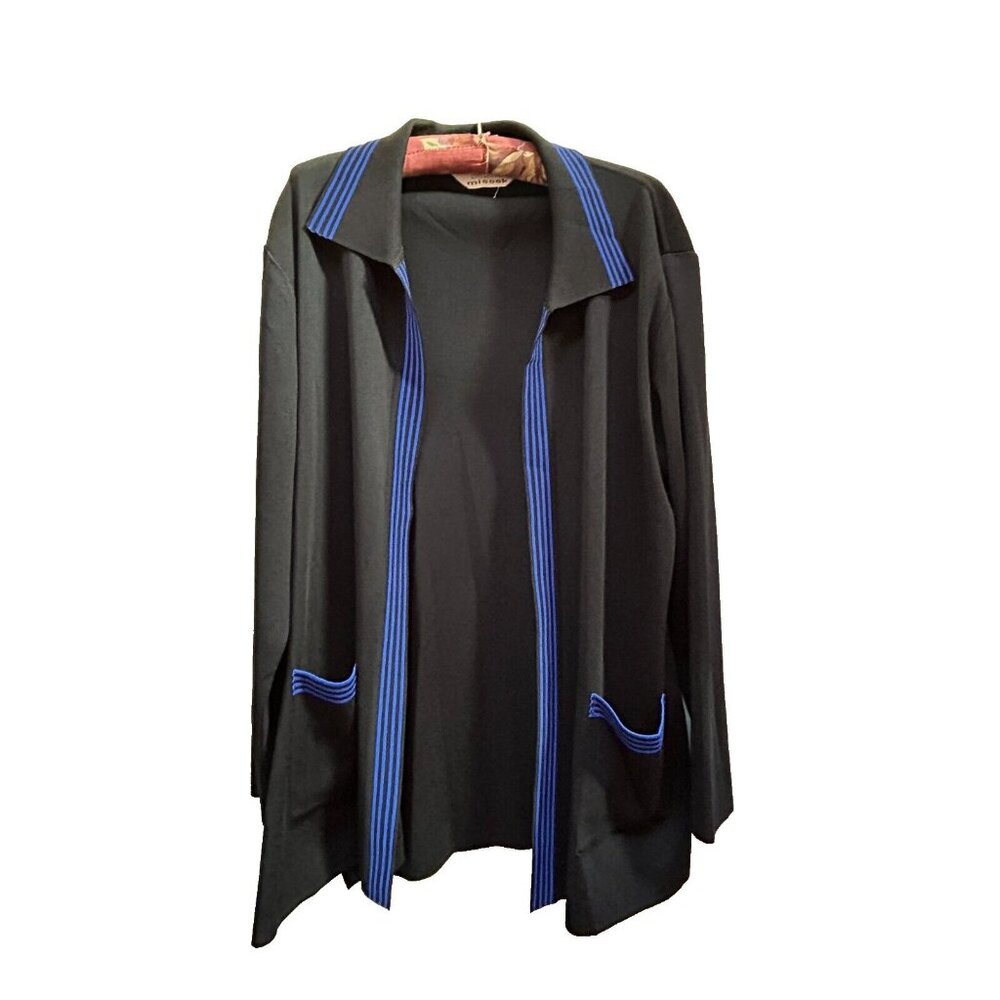 Exclusively Misook Womens Open Front Cardigan Jacket Black Blue Stripes